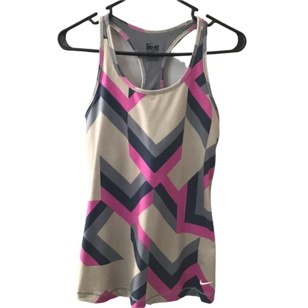 Nike Dri-Fit Slim Fit Women Large Pink Gray Tan Racerback Gym Workout Tank Top